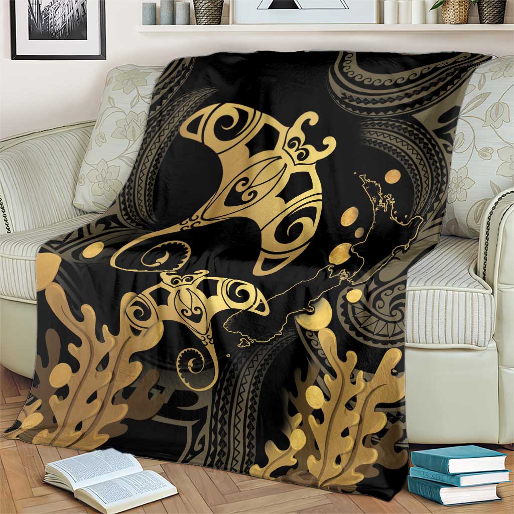 Black And Gold Aotearoa Whai Blanket NZ Stingrays Maori Curves Style LT14 - Polynesian Pride