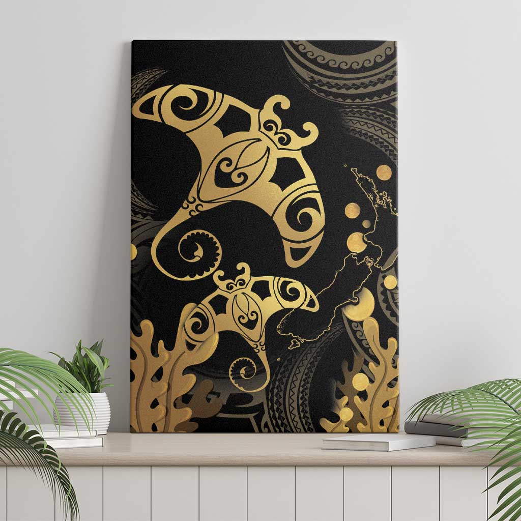 Black And Gold Aotearoa Whai Canvas Wall Art NZ Stingrays Maori Curves Style LT14 - Polynesian Pride