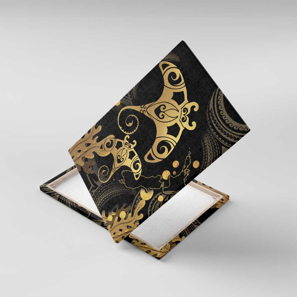 Black And Gold Aotearoa Whai Canvas Wall Art NZ Stingrays Maori Curves Style LT14 With Frame Gold - Polynesian Pride