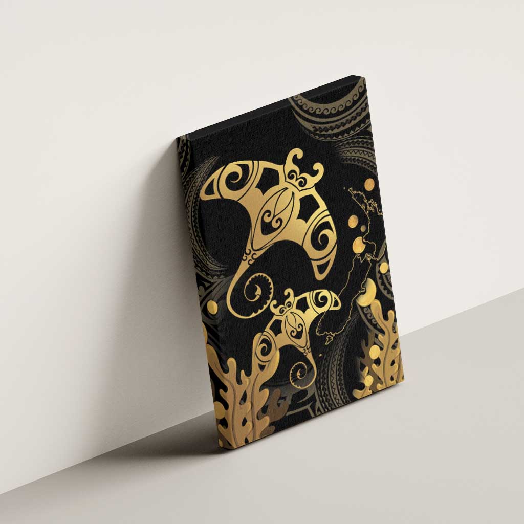 Black And Gold Aotearoa Whai Canvas Wall Art NZ Stingrays Maori Curves Style LT14 - Polynesian Pride