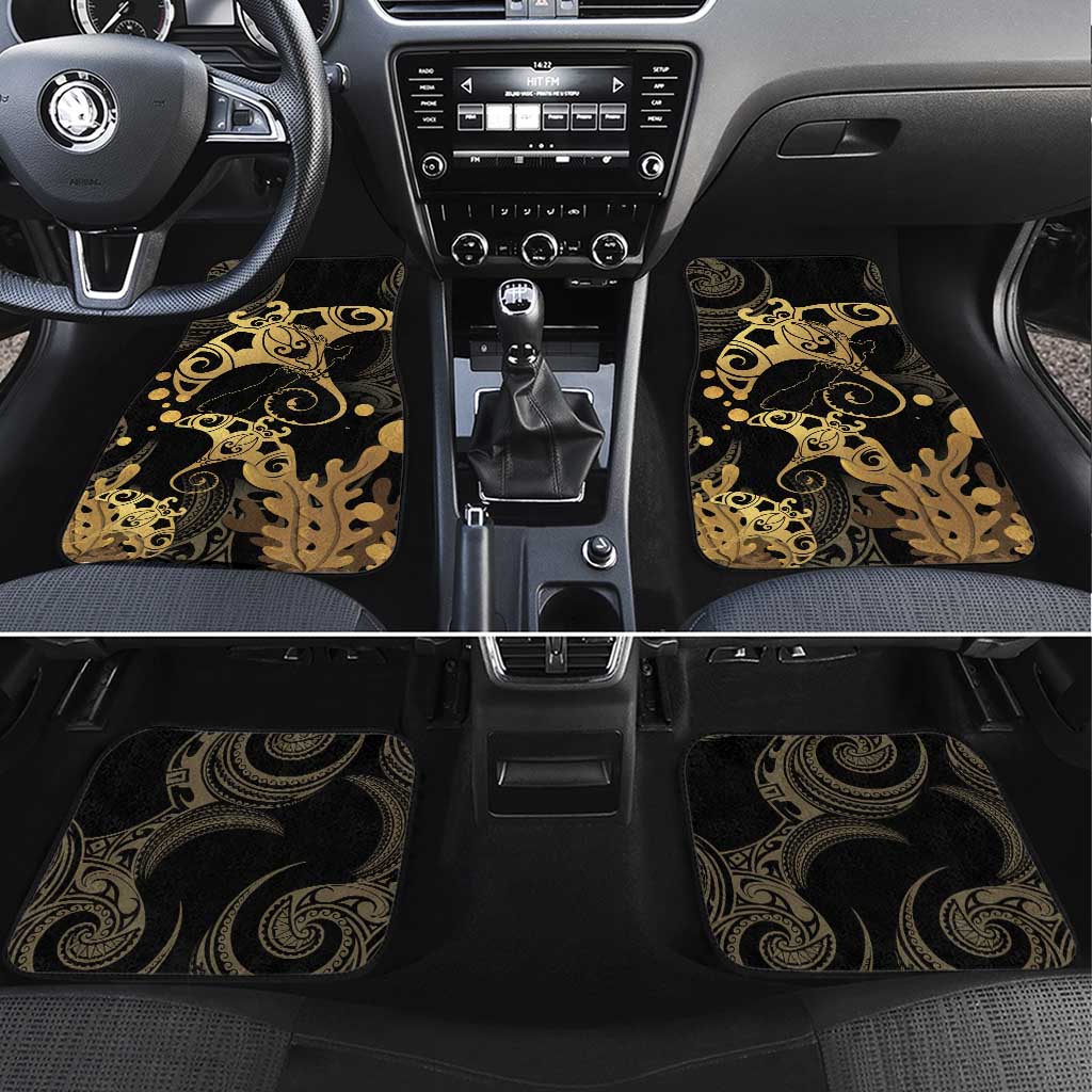Black And Gold Aotearoa Whai Car Mats NZ Stingrays Maori Curves Style LT14 Set 4pcs Gold - Polynesian Pride