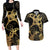 Black And Gold Aotearoa Whai Couples Matching Long Sleeve Bodycon Dress and Hawaiian Shirt NZ Stingrays Maori Curves Style