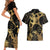 Black And Gold Aotearoa Whai Couples Matching Short Sleeve Bodycon Dress and Hawaiian Shirt NZ Stingrays Maori Curves Style