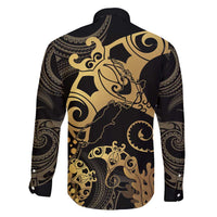 Black And Gold Aotearoa Whai Family Matching Long Sleeve Bodycon Dress and Hawaiian Shirt NZ Stingrays Maori Curves Style LT14 - Polynesian Pride