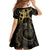 Black And Gold Aotearoa Whai Family Matching Off Shoulder Short Dress and Hawaiian Shirt NZ Stingrays Maori Curves Style