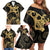 Black And Gold Aotearoa Whai Family Matching Off Shoulder Short Dress and Hawaiian Shirt NZ Stingrays Maori Curves Style