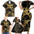 Black And Gold Aotearoa Whai Family Matching Short Sleeve Bodycon Dress and Hawaiian Shirt NZ Stingrays Maori Curves Style