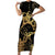 Black And Gold Aotearoa Whai Family Matching Short Sleeve Bodycon Dress and Hawaiian Shirt NZ Stingrays Maori Curves Style