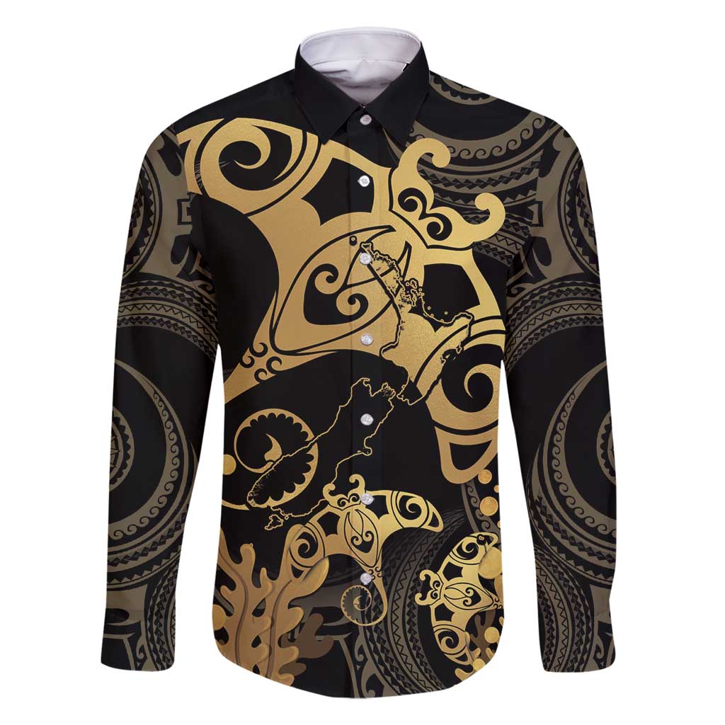 Black And Gold Aotearoa Whai Family Matching Tank Maxi Dress and Hawaiian Shirt NZ Stingrays Maori Curves Style