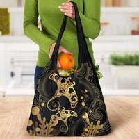 Black And Gold Aotearoa Whai Grocery Bag NZ Stingrays Maori Curves Style LT14 - Polynesian Pride