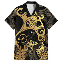 Black And Gold Aotearoa Whai Hawaiian Shirt NZ Stingrays Maori Curves Style LT14 Gold - Polynesian Pride