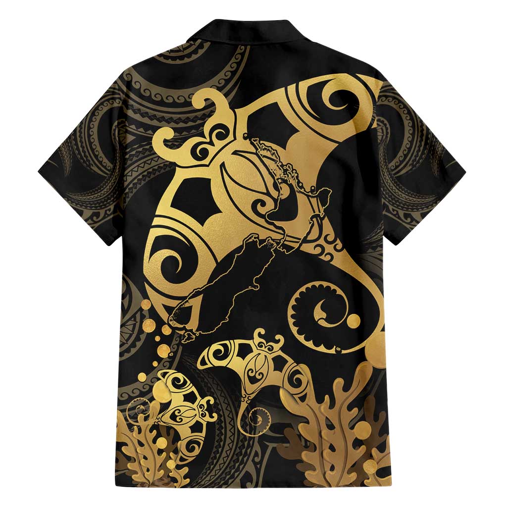 Black And Gold Aotearoa Whai Hawaiian Shirt NZ Stingrays Maori Curves Style LT14 - Polynesian Pride