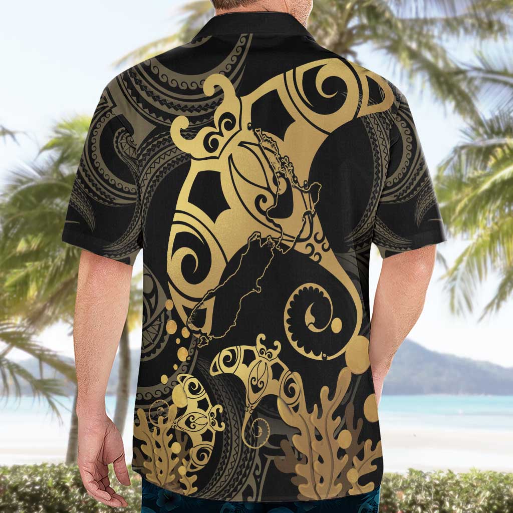 Black And Gold Aotearoa Whai Hawaiian Shirt NZ Stingrays Maori Curves Style LT14 - Polynesian Pride