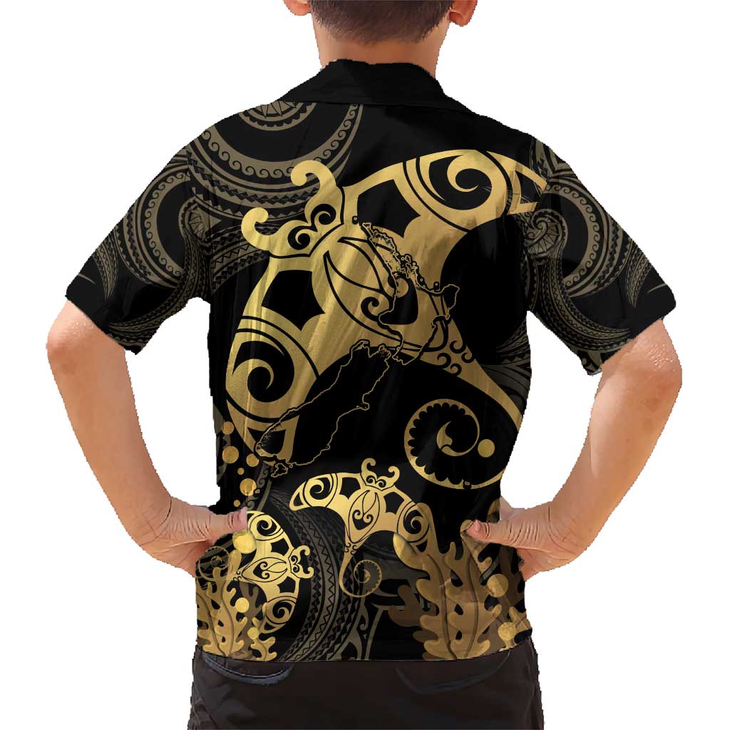 Black And Gold Aotearoa Whai Hawaiian Shirt NZ Stingrays Maori Curves Style LT14 - Polynesian Pride