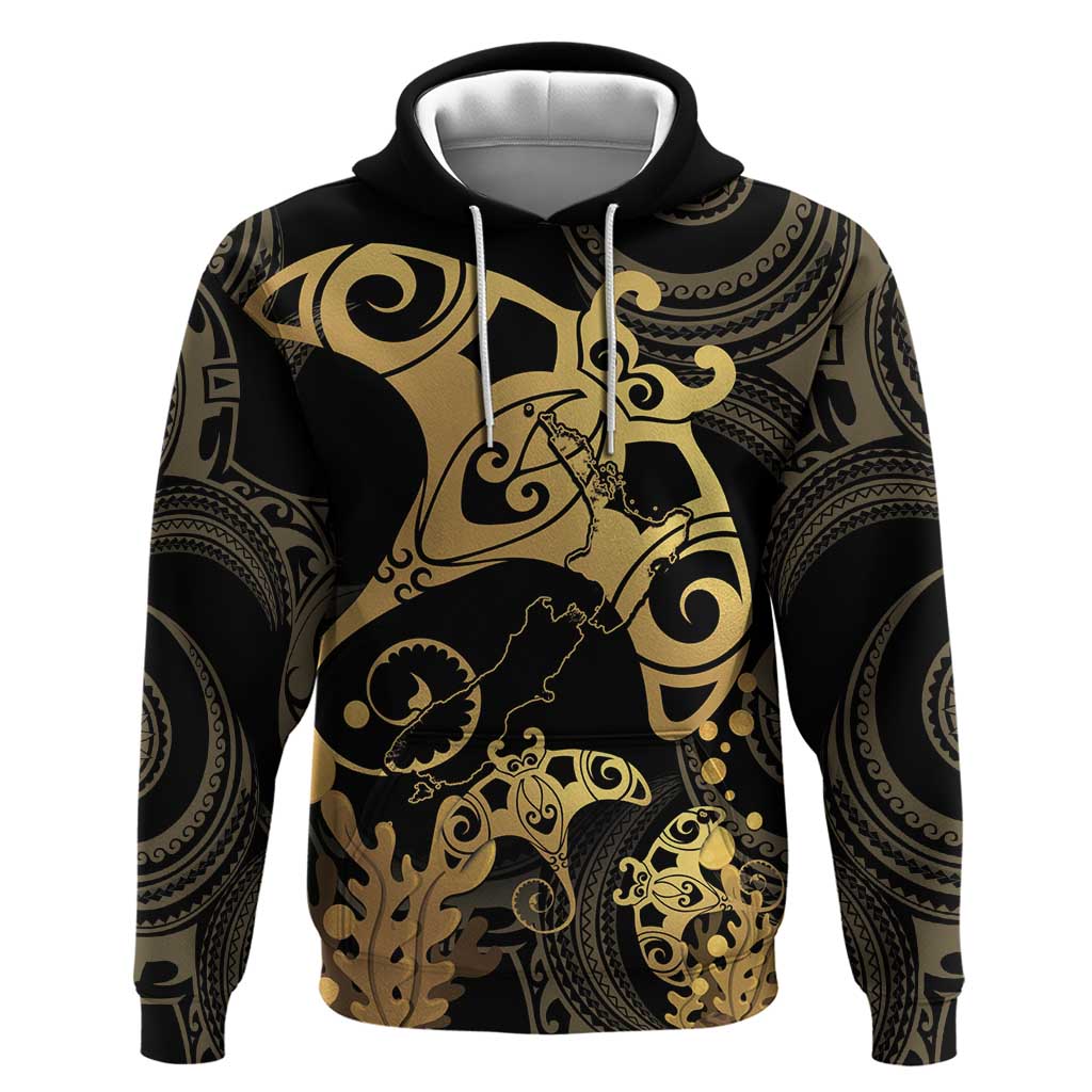 Black And Gold Aotearoa Whai Hoodie NZ Stingrays Maori Curves Style