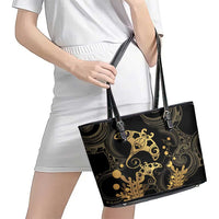 Black And Gold Aotearoa Whai Leather Tote Bag NZ Stingrays Maori Curves Style LT14 - Polynesian Pride