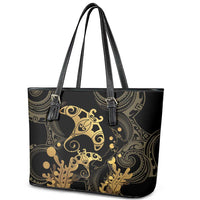 Black And Gold Aotearoa Whai Leather Tote Bag NZ Stingrays Maori Curves Style LT14 - Polynesian Pride