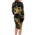 Black And Gold Aotearoa Whai Long Sleeve Bodycon Dress NZ Stingrays Maori Curves Style