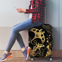 Black And Gold Aotearoa Whai Luggage Cover NZ Stingrays Maori Curves Style