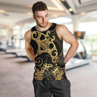 Black And Gold Aotearoa Whai Men Tank Top NZ Stingrays Maori Curves Style LT14 Gold - Polynesian Pride