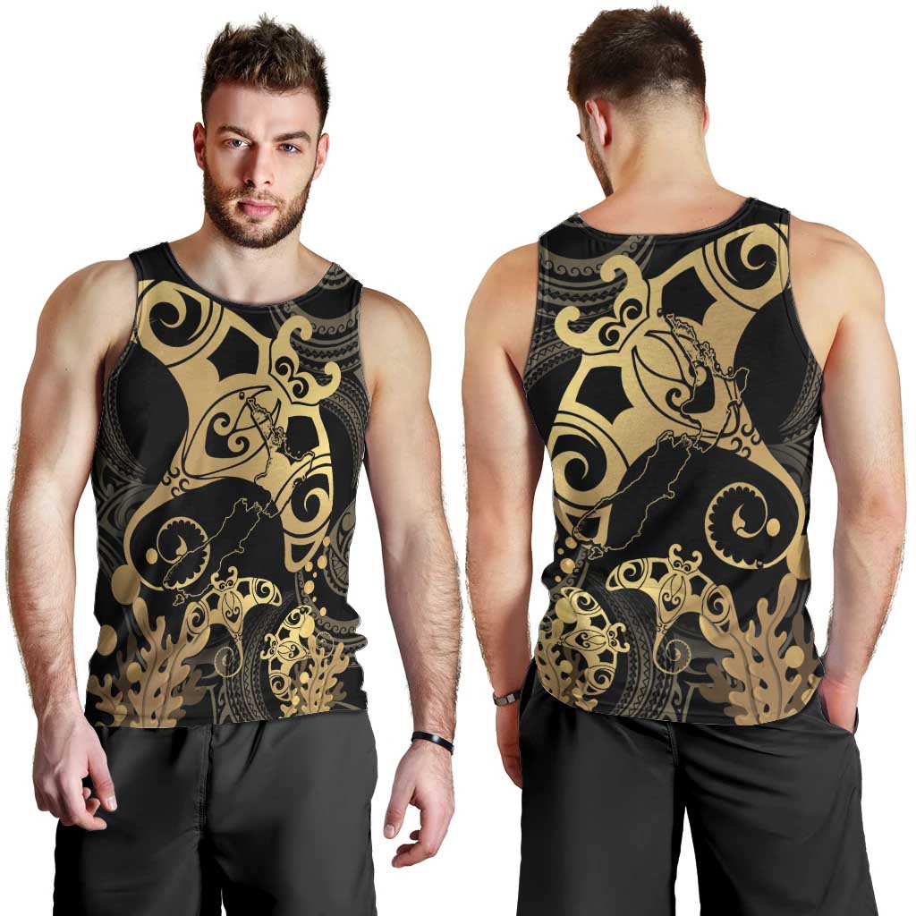 Black And Gold Aotearoa Whai Men Tank Top NZ Stingrays Maori Curves Style LT14 - Polynesian Pride