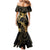 Black And Gold Aotearoa Whai Mermaid Dress NZ Stingrays Maori Curves Style