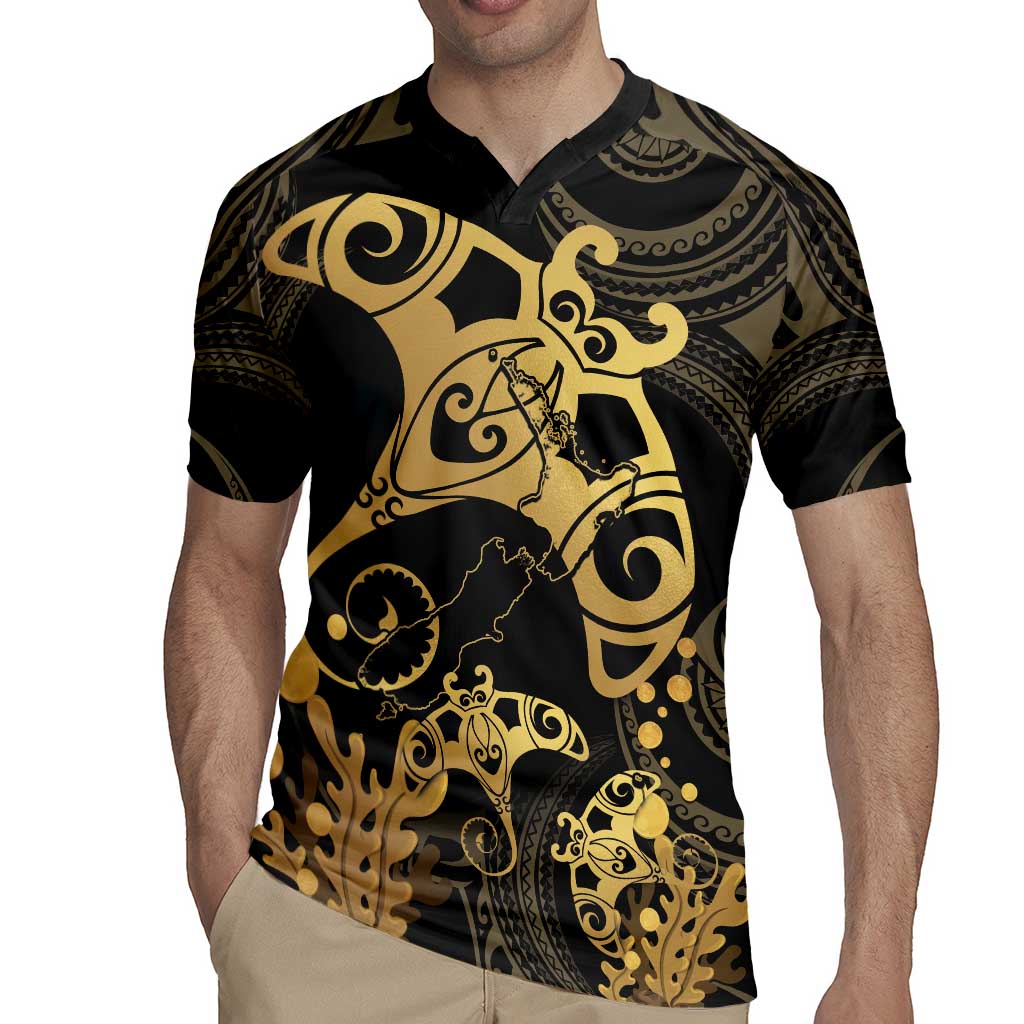 Black And Gold Aotearoa Whai Rugby Jersey NZ Stingrays Maori Curves Style LT14 - Polynesian Pride