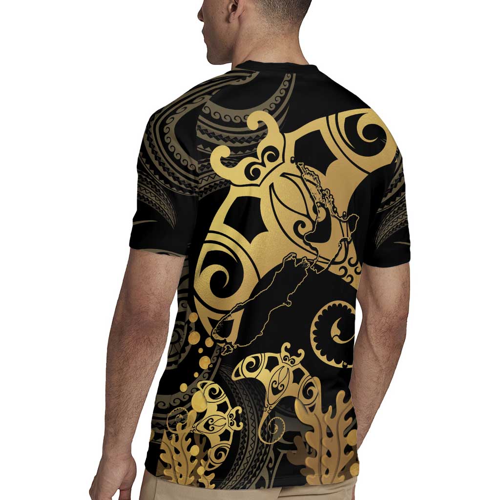 Black And Gold Aotearoa Whai Rugby Jersey NZ Stingrays Maori Curves Style LT14 - Polynesian Pride