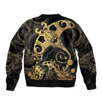 Black And Gold Aotearoa Whai Sleeve Zip Bomber Jacket NZ Stingrays Maori Curves Style