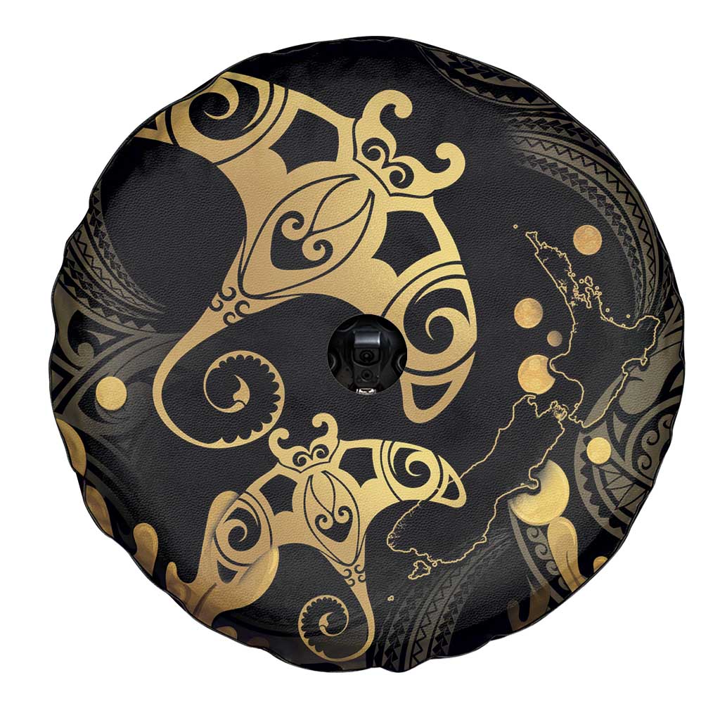 Black And Gold Aotearoa Whai Spare Tire Cover NZ Stingrays Maori Curves Style LT14 - Polynesian Pride