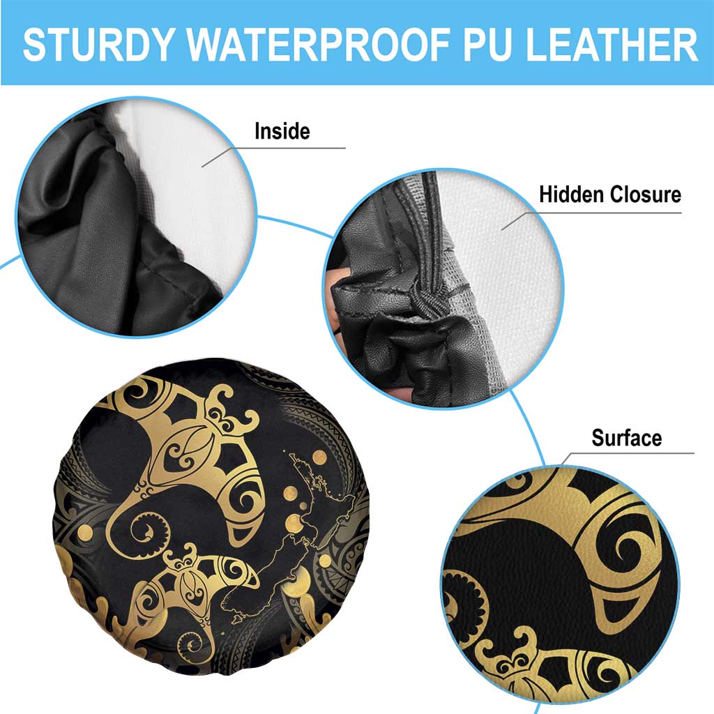 Black And Gold Aotearoa Whai Spare Tire Cover NZ Stingrays Maori Curves Style LT14 - Polynesian Pride