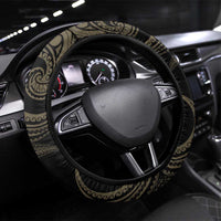 Black And Gold Aotearoa Whai Steering Wheel Cover NZ Stingrays Maori Curves Style LT14 Universal Fit Gold - Polynesian Pride
