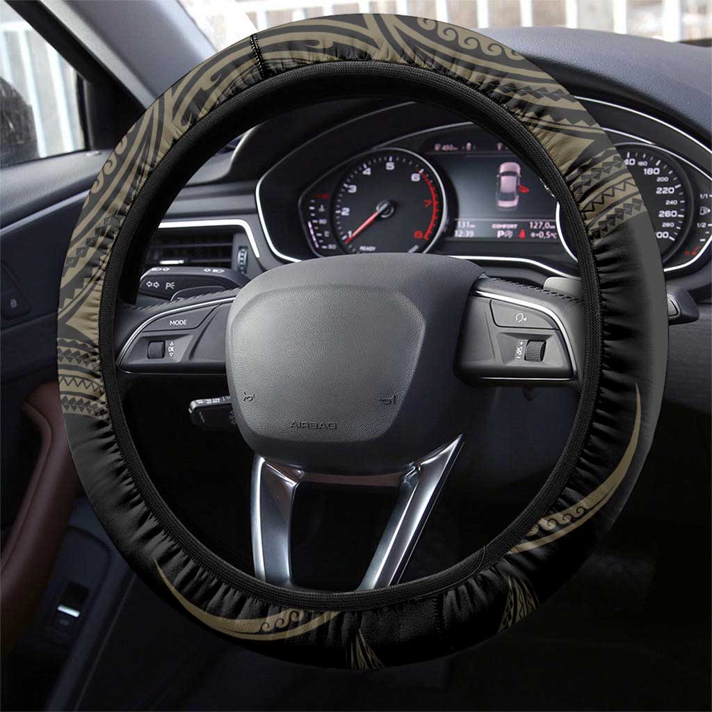 Black And Gold Aotearoa Whai Steering Wheel Cover NZ Stingrays Maori Curves Style LT14 - Polynesian Pride