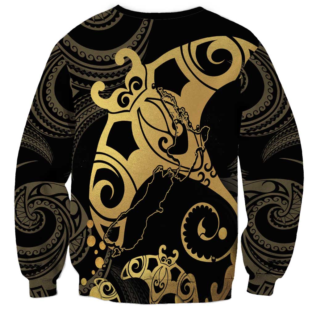 Black And Gold Aotearoa Whai Sweatshirt NZ Stingrays Maori Curves Style LT14 - Polynesian Pride