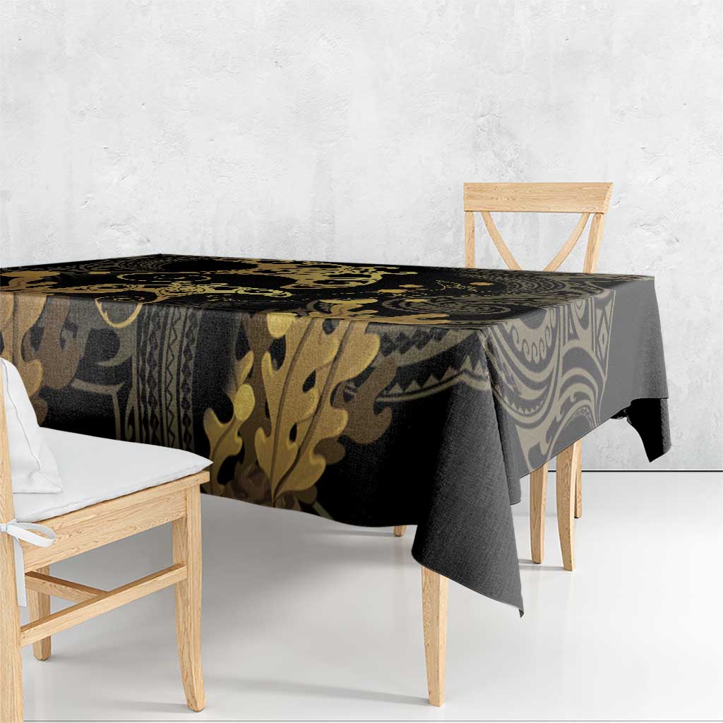 Black And Gold Aotearoa Whai Tablecloth NZ Stingrays Maori Curves Style LT14 - Polynesian Pride