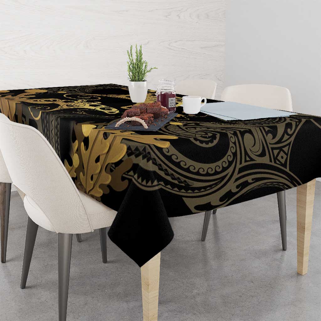 Black And Gold Aotearoa Whai Tablecloth NZ Stingrays Maori Curves Style LT14 - Polynesian Pride