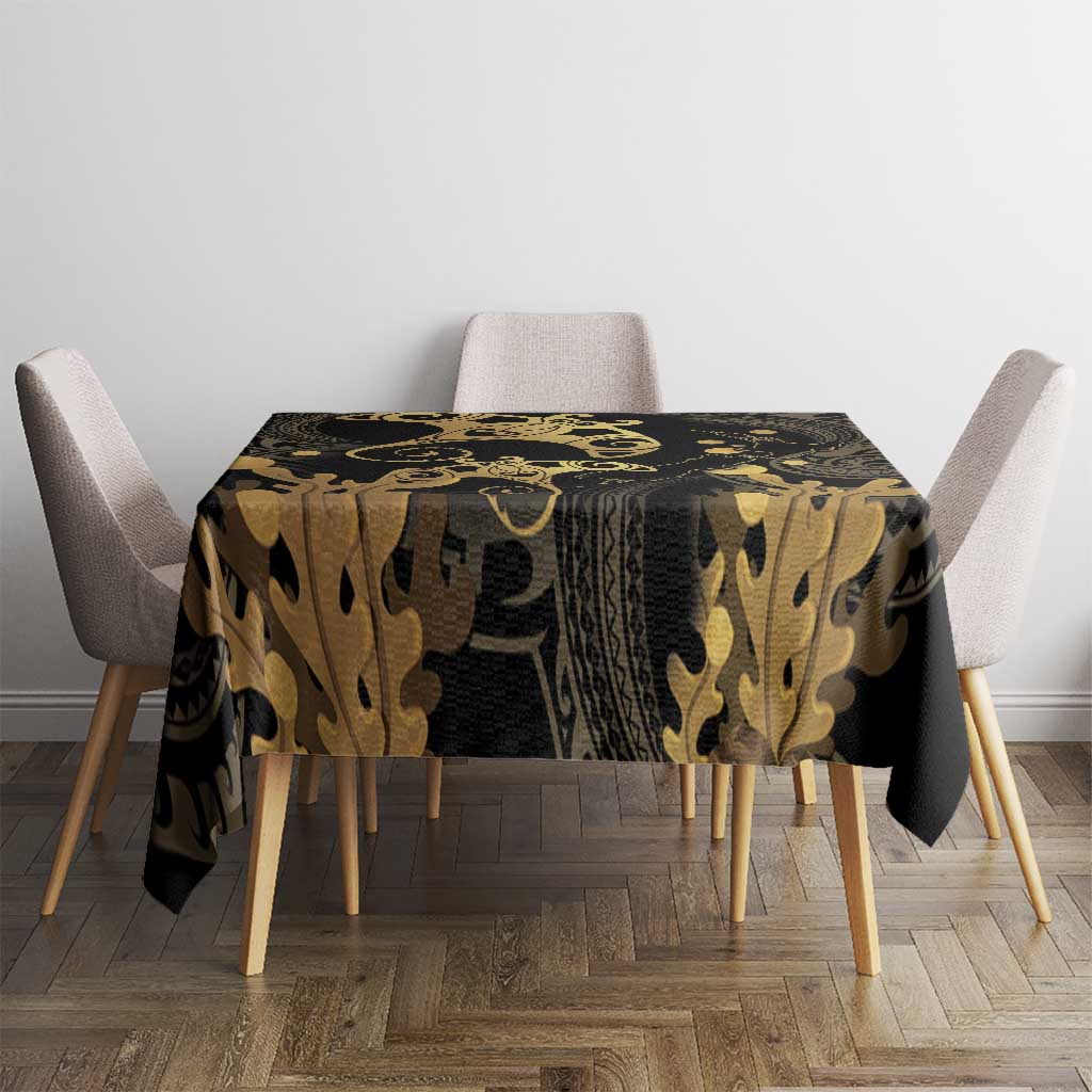 Black And Gold Aotearoa Whai Tablecloth NZ Stingrays Maori Curves Style LT14 - Polynesian Pride