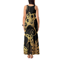 Black And Gold Aotearoa Whai Tank Maxi Dress NZ Stingrays Maori Curves Style LT14 - Polynesian Pride