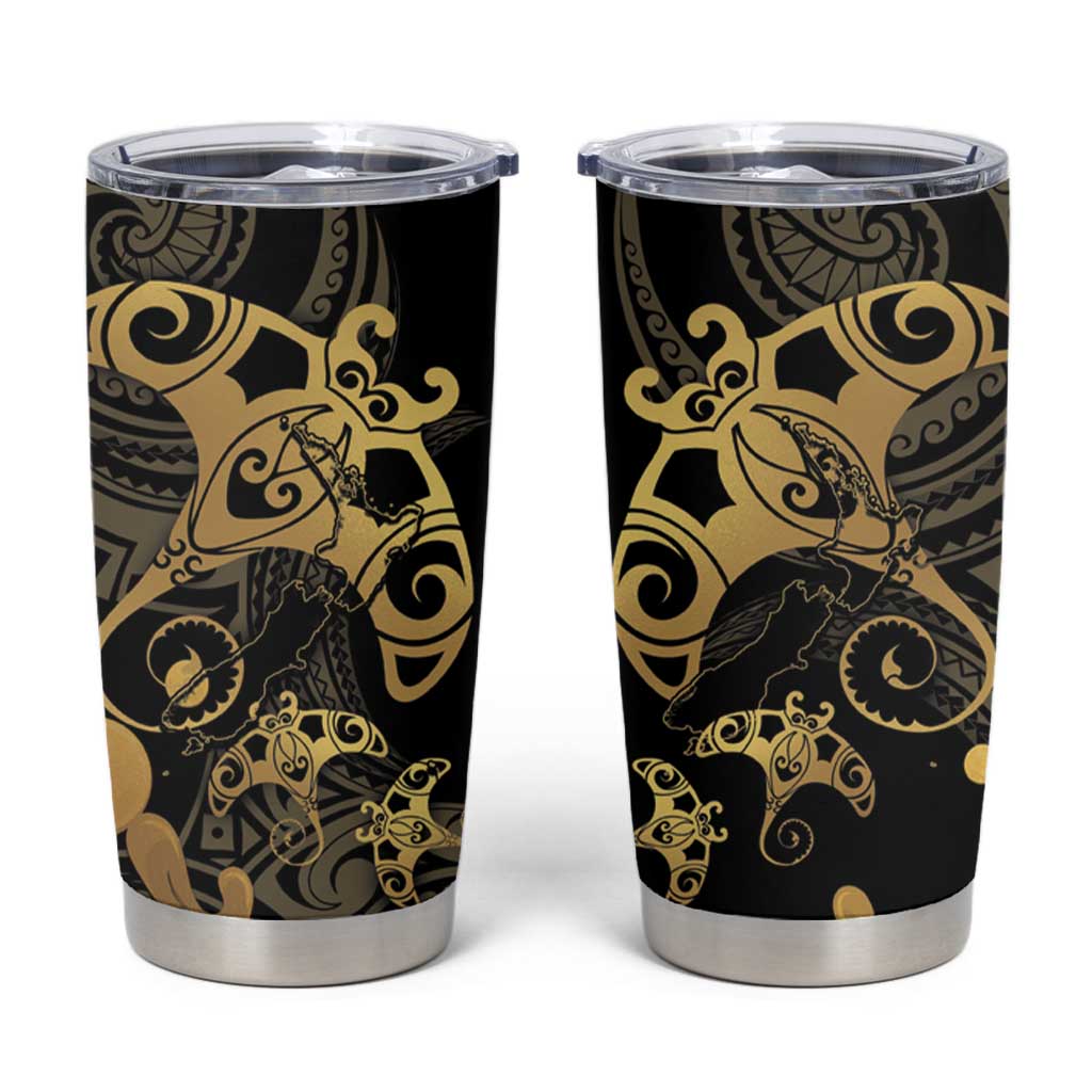 Black And Gold Aotearoa Whai Tumbler Cup NZ Stingrays Maori Curves Style LT14 Gold - Polynesian Pride