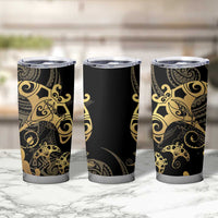 Black And Gold Aotearoa Whai Tumbler Cup NZ Stingrays Maori Curves Style LT14 - Polynesian Pride