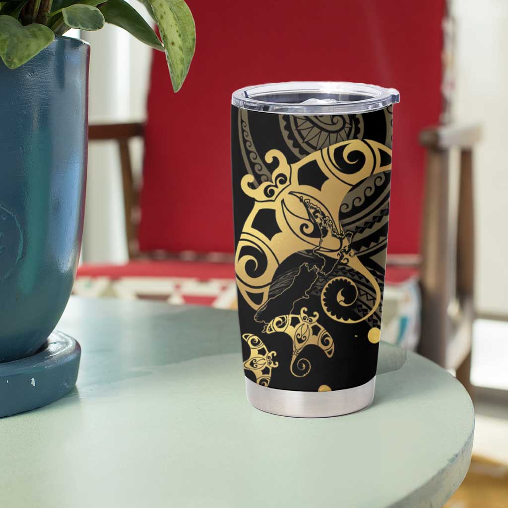 Black And Gold Aotearoa Whai Tumbler Cup NZ Stingrays Maori Curves Style LT14 - Polynesian Pride