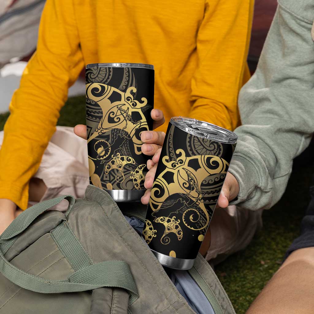 Black And Gold Aotearoa Whai Tumbler Cup NZ Stingrays Maori Curves Style LT14 - Polynesian Pride