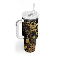 Black And Gold Aotearoa Whai Tumbler With Handle NZ Stingrays Maori Curves Style LT14 - Polynesian Pride