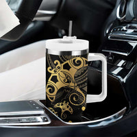 Black And Gold Aotearoa Whai Tumbler With Handle NZ Stingrays Maori Curves Style LT14 - Polynesian Pride