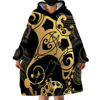 Black And Gold Aotearoa Whai Wearable Blanket Hoodie NZ Stingrays Maori Curves Style LT14 - Polynesian Pride