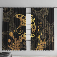 Black And Gold Aotearoa Whai Window Curtain NZ Stingrays Maori Curves Style LT14 With Hooks Gold - Polynesian Pride