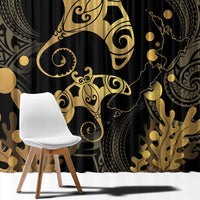 Black And Gold Aotearoa Whai Window Curtain NZ Stingrays Maori Curves Style LT14 - Polynesian Pride