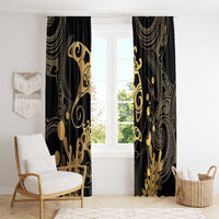 Black And Gold Aotearoa Whai Window Curtain NZ Stingrays Maori Curves Style LT14 - Polynesian Pride