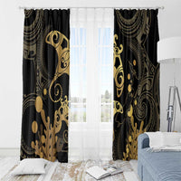 Black And Gold Aotearoa Whai Window Curtain NZ Stingrays Maori Curves Style LT14 - Polynesian Pride