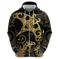 Black And Gold Aotearoa Whai Zip Hoodie NZ Stingrays Maori Curves Style